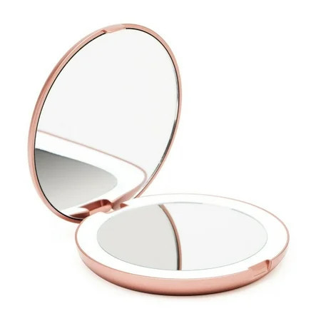 Fancii Lumi LED Lighted Compact Makeup Mirror for Travel, 1X/10X Magnifying, Rose Gold | Walmart (US)