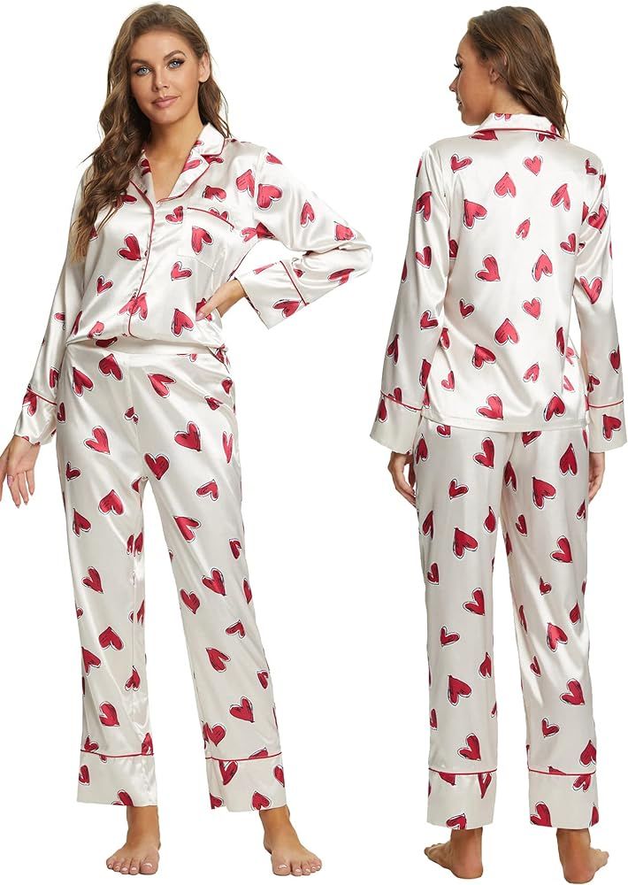ALCEA ROSEA Womens Silk Satin Pajamas Set Long Sleeves and Button Down Pjs Sleepwear Loungewear S-XX | Amazon (US)