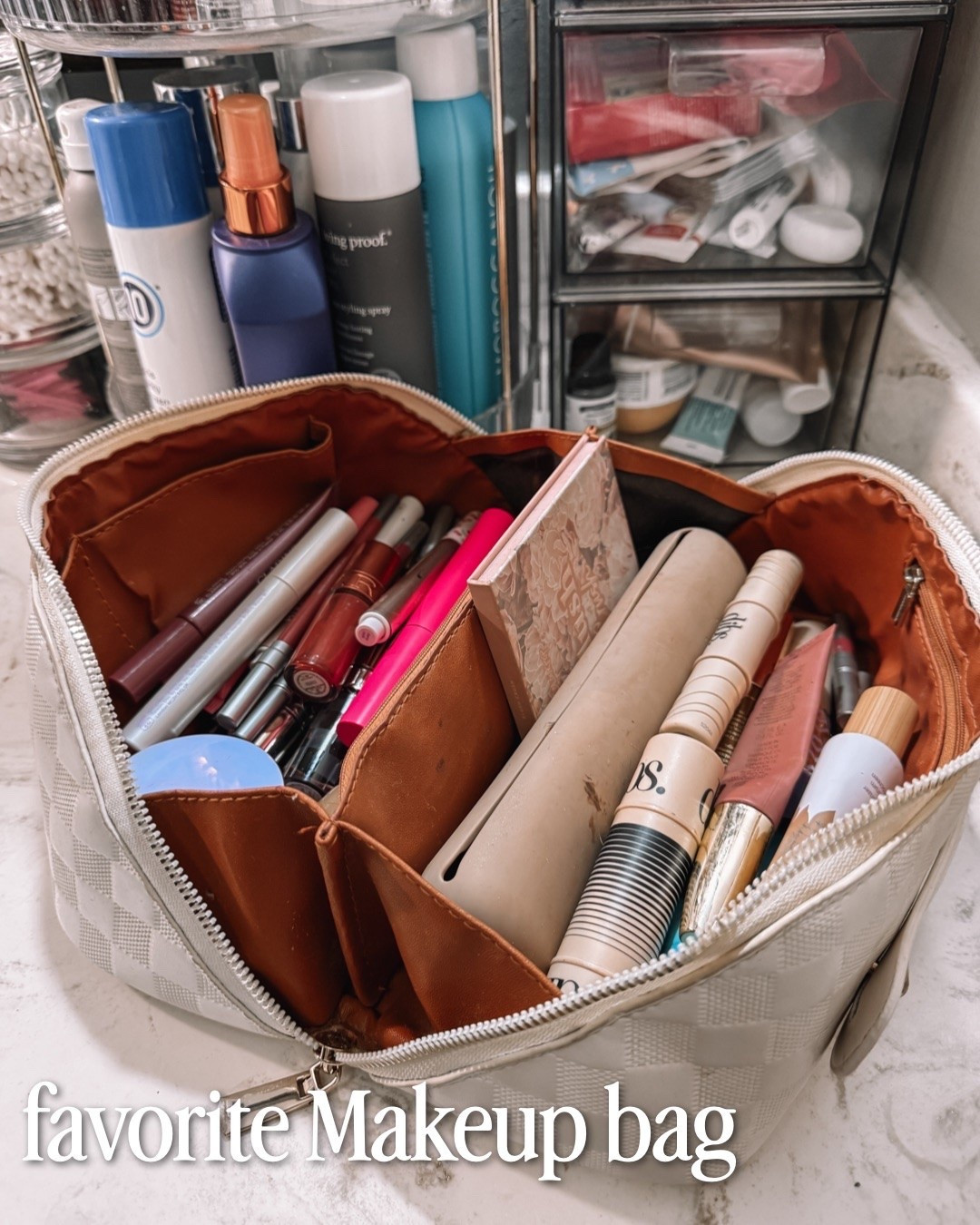 My favorite makeup bag 💋 This bag travels with me everywhere! It's the perfect size and fits everything I use 

Beauty finds, self care, over 40, makeup bag

#LTKBeauty #LTKselfcare #LTKgrwm