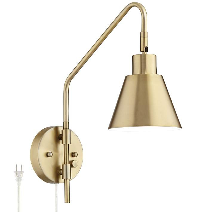 360 Lighting Marybel Brass Adjustable Downlight Swing Arm Plug-In Wall Lamp | Lamps Plus