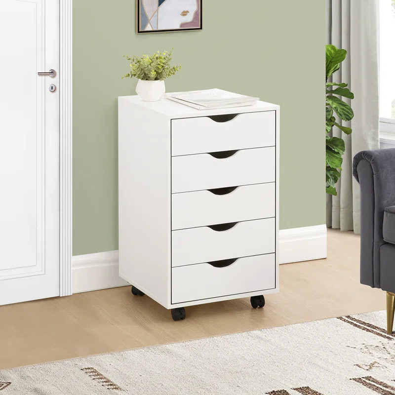 5 Drawer Chest File Cabinet, Wooden Storage Filing Cabinet with Wheels, Office File Cabinet, Offi... | Wayfair North America