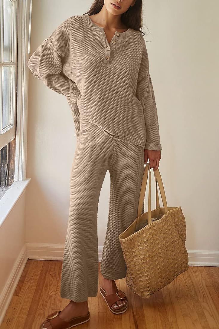 LILLUSORY Women's 2 Piece Trendy Outfits Oversized Slouchy Matching Lounge Sets Cozy Knit Loungewear | Amazon (US)