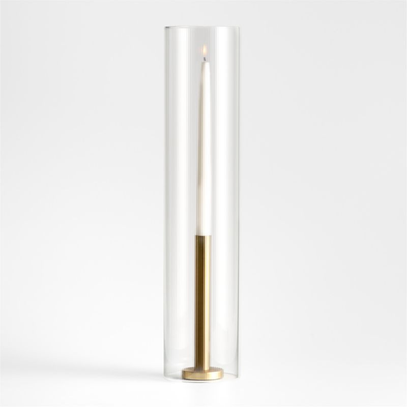 Orion Large Brass Finish Taper Candle Holder with Tall Fluted Glass Candle Holder Sleeve | Crate ... | Crate & Barrel
