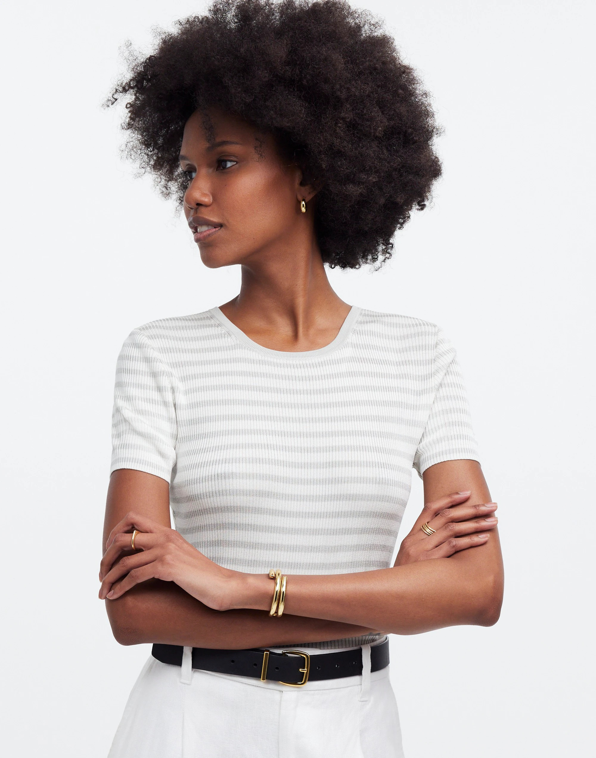 Micro-Rib Sweater Tee in Stripe | Madewell