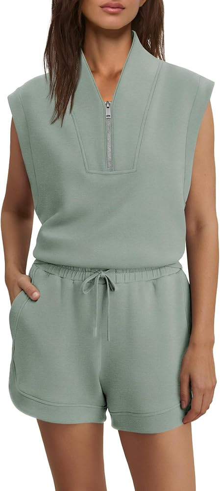 ReachMe Womens 2 Piece Lounge Set Buttery Soft Oversized Half Zip Sleeveless Pullover High Rise S... | Amazon (US)