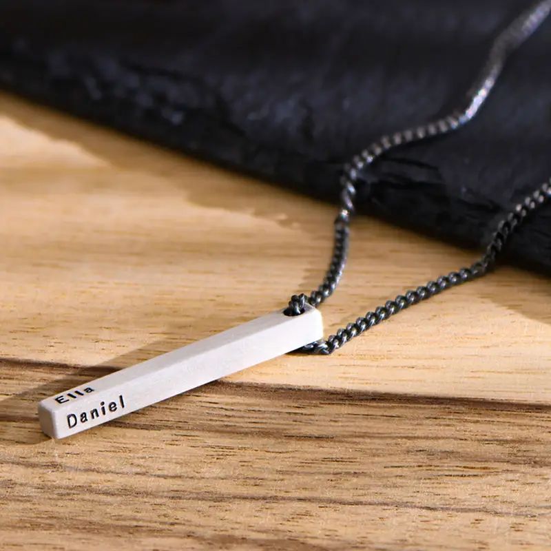 Men 3D Bar Necklace in Matte Silver | MYKA