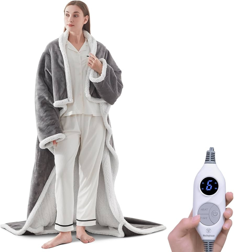 Westinghouse Electric Snuggle Throw Blankets with Foot Pocket, Wearable Heated Blanket with Sleev... | Amazon (US)