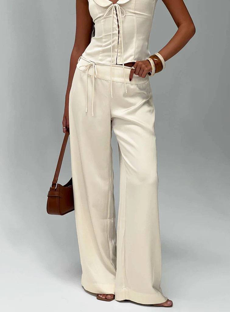 Aubrette Satin Tie Pants Cream | Princess Polly US