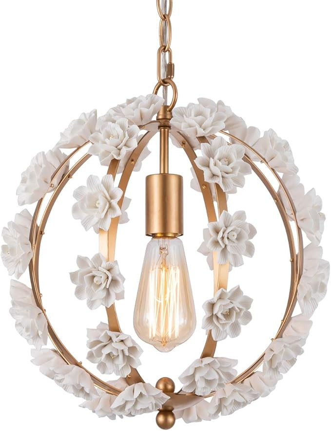 Flower Classic Chandelier Handmade Ceramics Pendant Light for Living Room Dining Room Kitchen Gir... | Amazon (US)