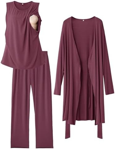 Rnxrbb Nursing Pajamas Robe Set for Women Breastfeeding Postpartum Pajama Gown for Hospital Mater... | Amazon (US)
