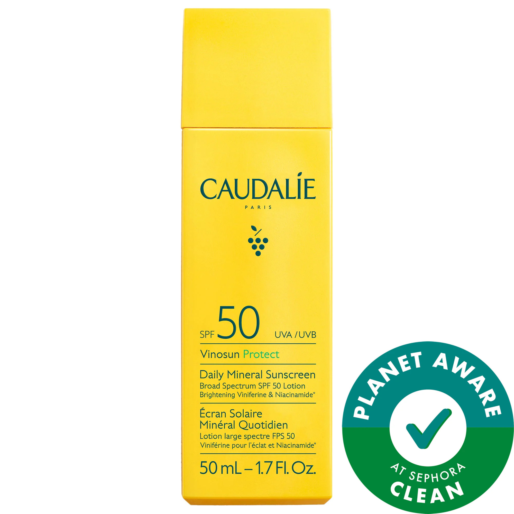 Caudalie Vinosun Protect Brightening Daily Mineral Face Sunscreen SPF 50 with Niacinamide 1.7 oz / 50 ml | Sephora (US)