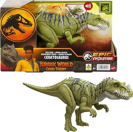 Mattel Jurassic World Wild Roar Ceratosaurus Dinosaur Figure with Continuing Snapping Chomp Attac... | Amazon (US)