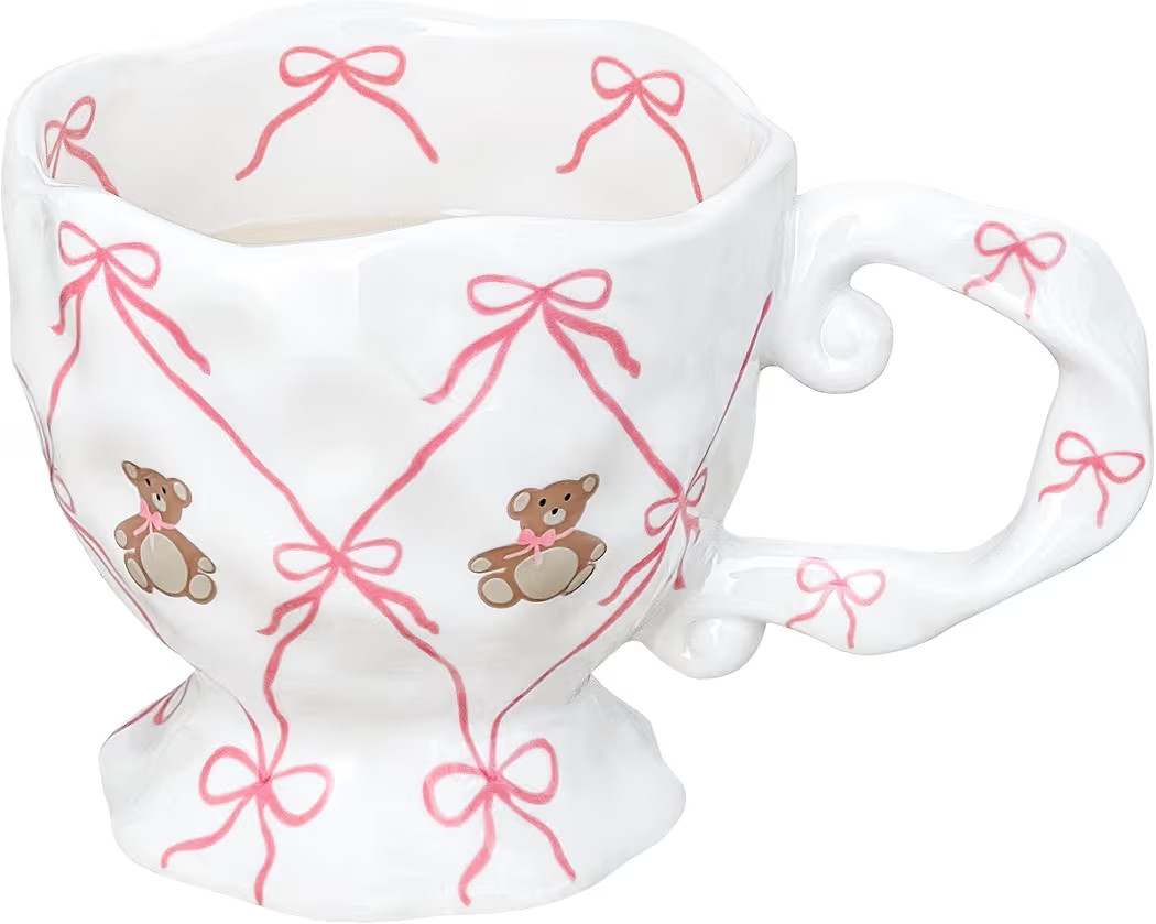 Cute Coffee Mug with Pink Bow Bear, Handmade Kawaii Ceramic Mug for Tea Milk Latte Cocoa 14 oz Fu... | Amazon (US)