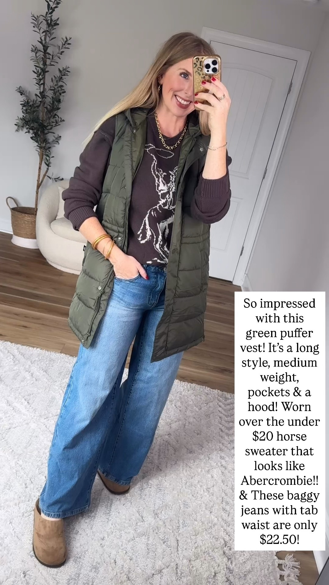Walmart try on, Walmart style, puffer vest, horse sweater

#LTKootd