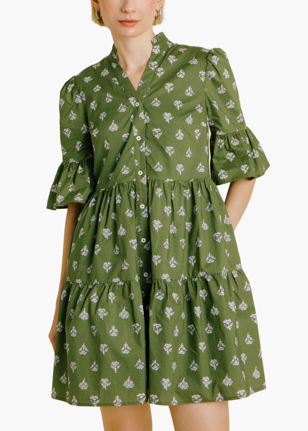 Hannah Tiered Mini Dress in Olive | Poppy and Pink