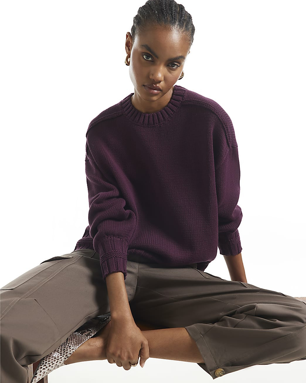 Burgundy Crew Neck Jumper | River Island UK & IE