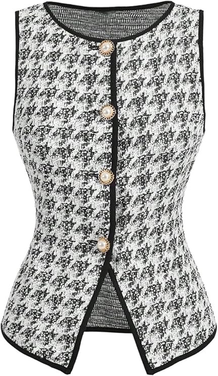 Floerns Women's Houndstooth Sleeveless Tank Top Contrast Binding Button Knit Vest | Amazon (US)