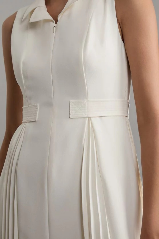 Tailored Crepe Pleated Tab Detail Sleeveless Midaxi Dress | Karen Millen UK + IE + DE + NL