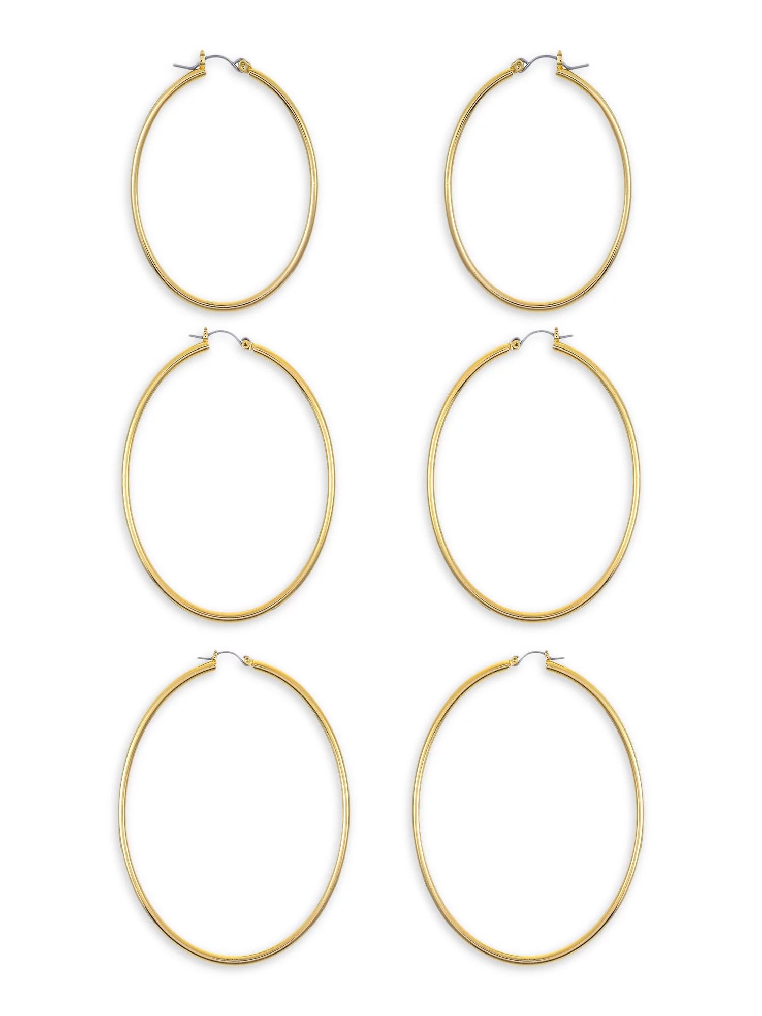 Women's Gold-tone Hoop Earrings, 3 Pairs | Walmart (US)