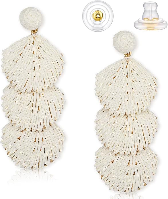 Rattan Flower Seashell Earrings for Women, Summer Boho Beach Shell Earrings, Handmade Straw Wrapp... | Amazon (US)