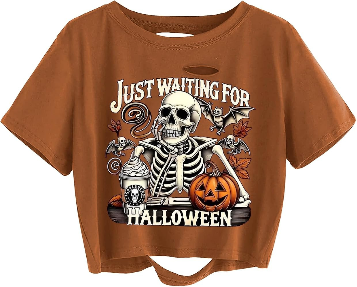 Women Fall Halloween Graphic Distressed Crop Shirt Funny Ghost Pumpkin Printed Short Sleeve Tee F... | Amazon (US)