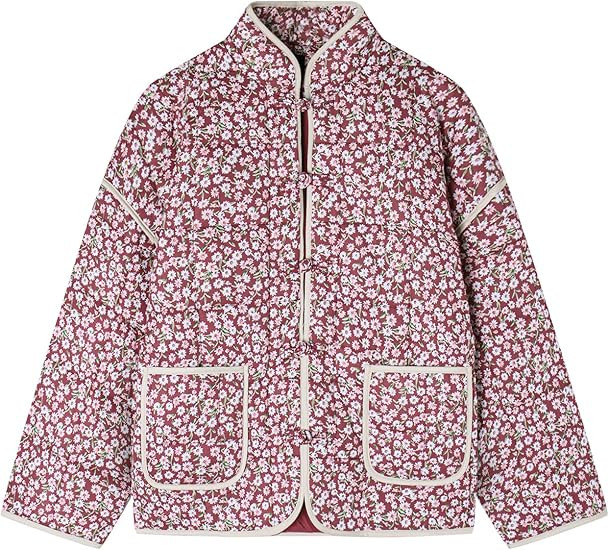 Muchpow Women's Cropped Quilted Puffer Jacket Floral Print Lightweight Long Sleeve Winter Coat Ou... | Amazon (US)