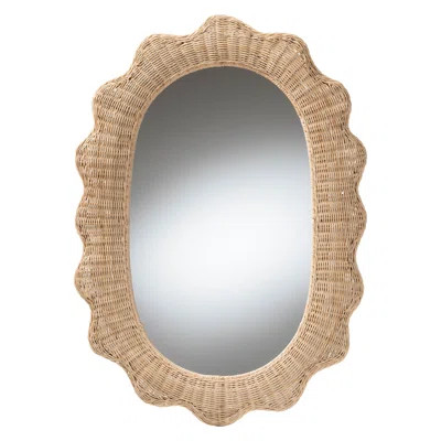 Bali & Pari Makoto Scalloped Natural Rattan Wall Mirror - Handwoven Wicker Oval Frame, Boho Coastal Accent Wall Decor For Entryway, Bedroom, Or Living | Wayfair North America
