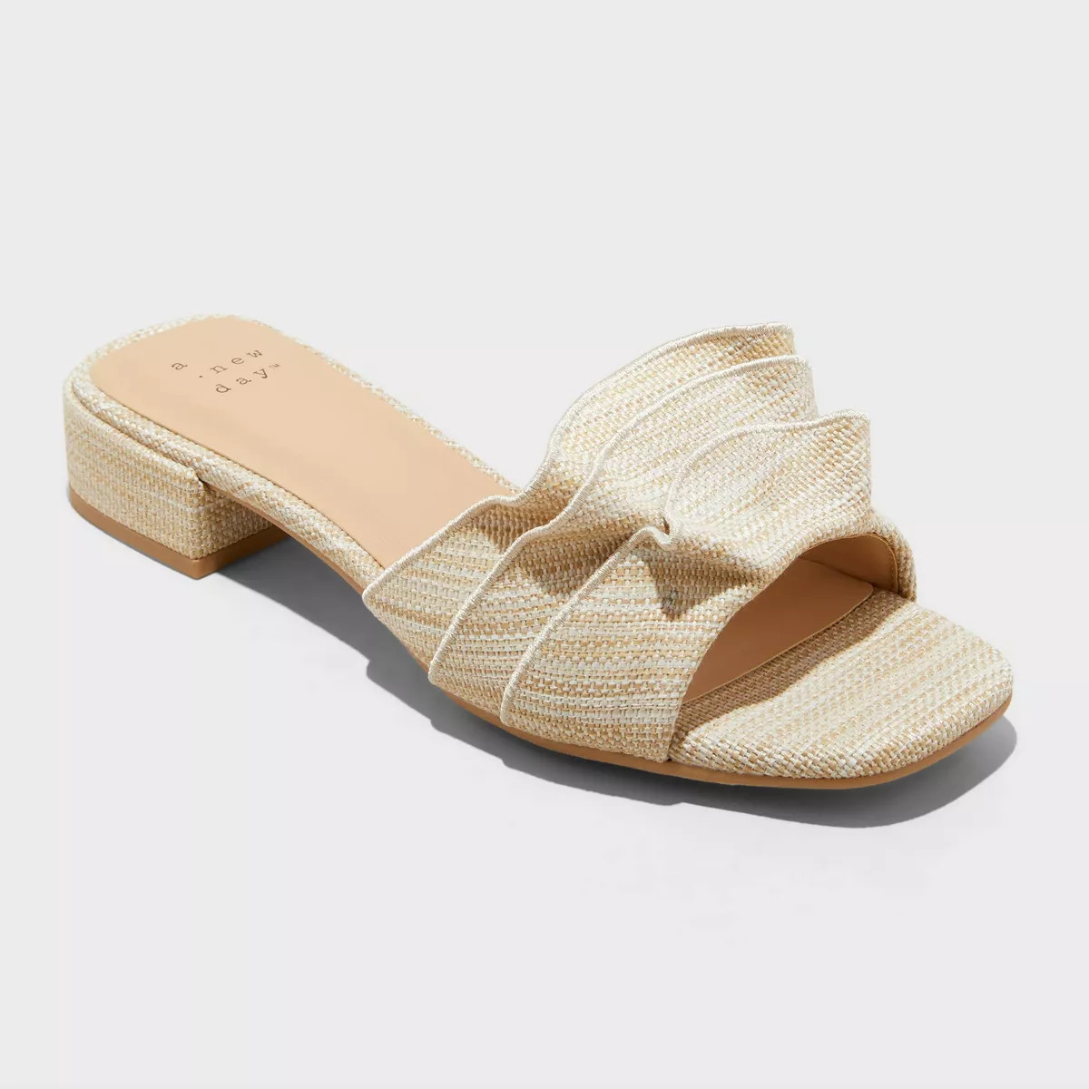 Women's Lyta Raffia Ruffle Sandals with Memory Foam Insole - A New Day™ Beige 8: Slip On, Block... | Target