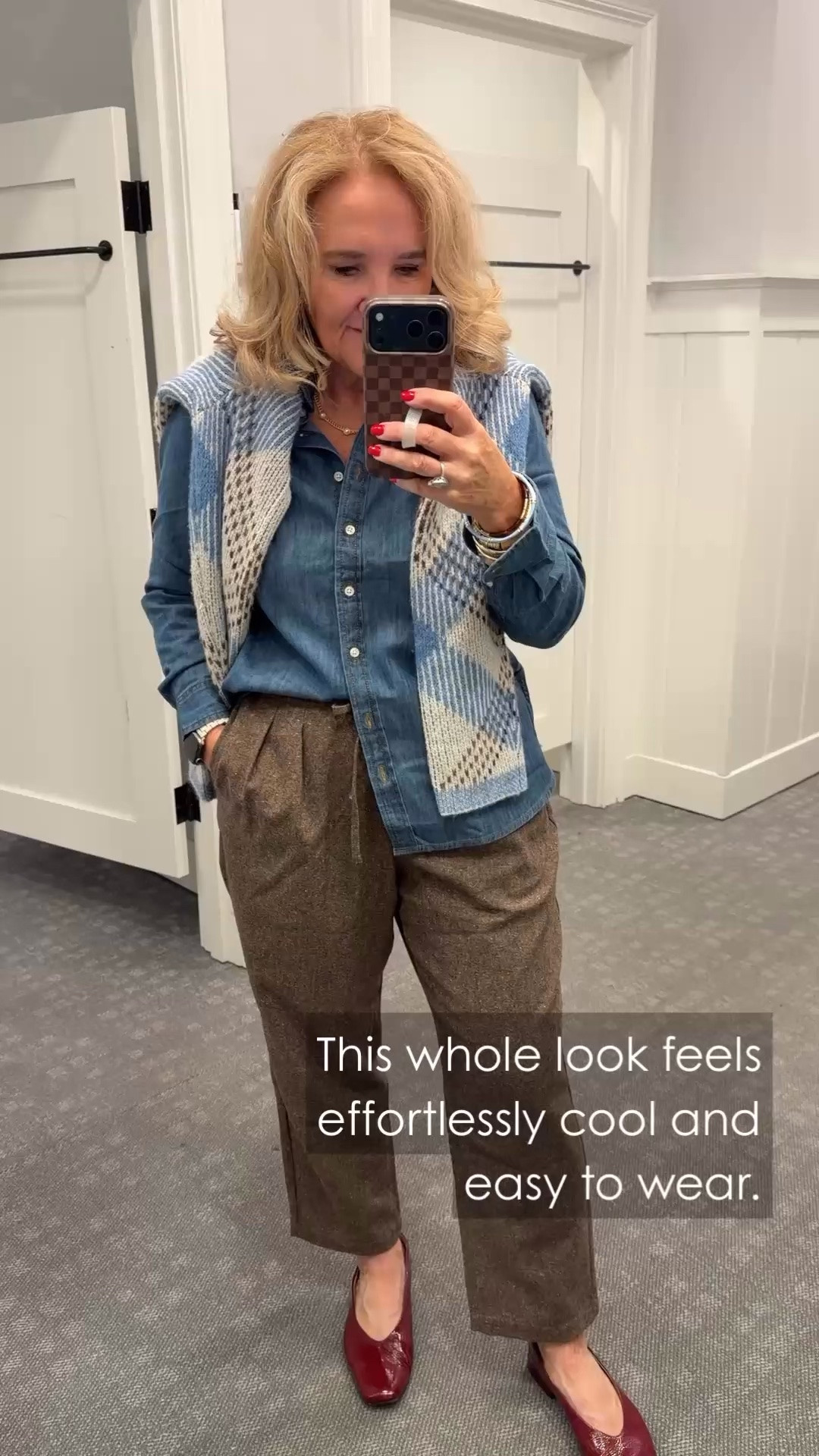 I like how all these layers make a simple denim shirt feel a little more interesting. I’m wearing a medium petite in the denim shirt and pants, and a medium in the sweater.

#LTKootd #LTKWorkwear #LTKTravel