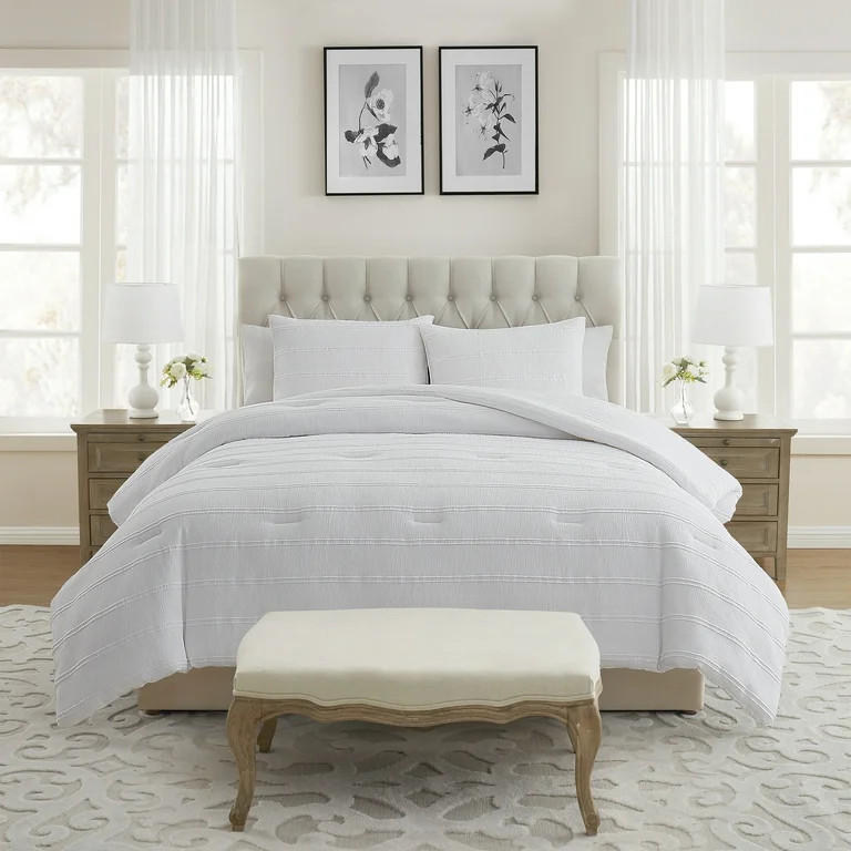 My Texas House Evelyn 2-Piece Bright White Seersucker Comforter Set, Twin/Twin XL | Walmart (US)