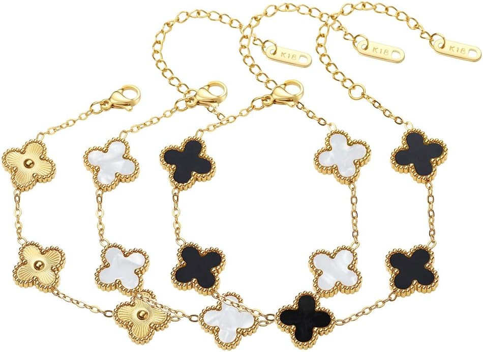 18K Gold Plated Clover Lucky Bracelet for Women Girls Trendy Link Bracelet Adjustable Plated Luck... | Amazon (US)