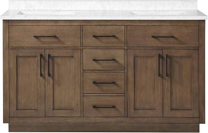 Ove Decors Maya Plus 60 in. Double Sink Bathroom Vanity in Almond Latte Finish, Black Hardware an... | Amazon (US)