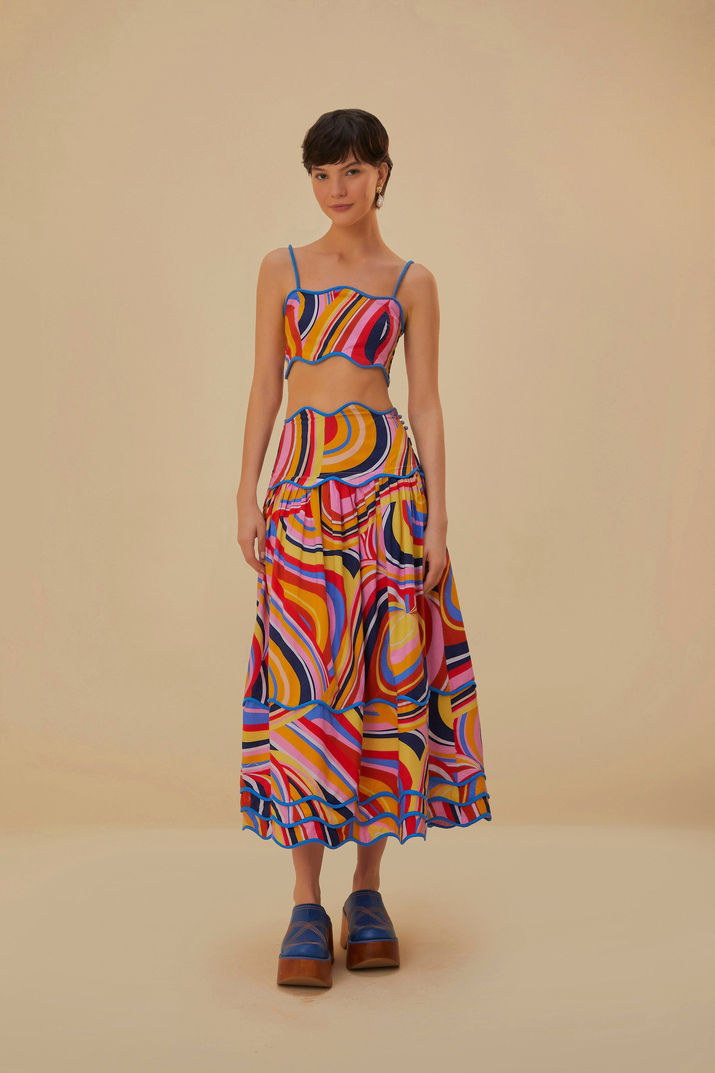 Multicolor Waves Midi Skirt | FarmRio (US)