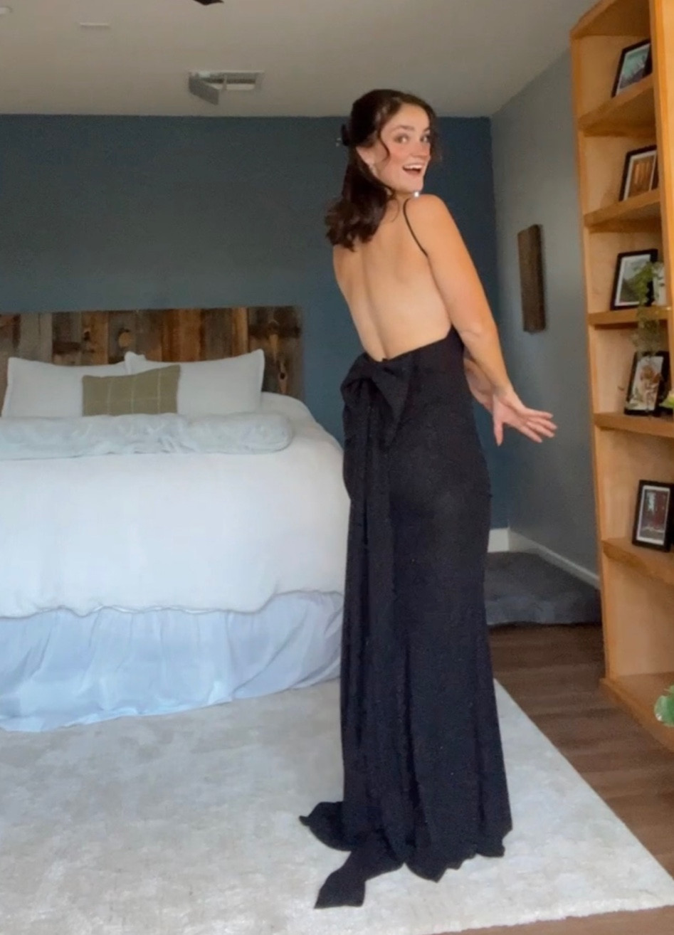 THE black evening gown with sparkles and a giant bow 🎀
Looks like this style is not longer available on Windsor’s website, if you’re interested in purchasing send me a DM!

#LTKSeasonal #LTKwedding #LTKfindsunder100