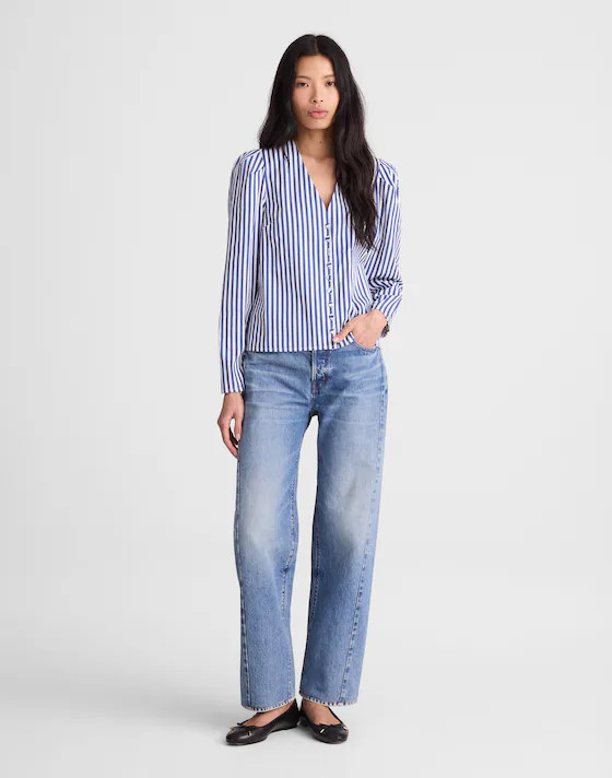 Stacked-Button V-Neck Shirt in Poplin | Madewell