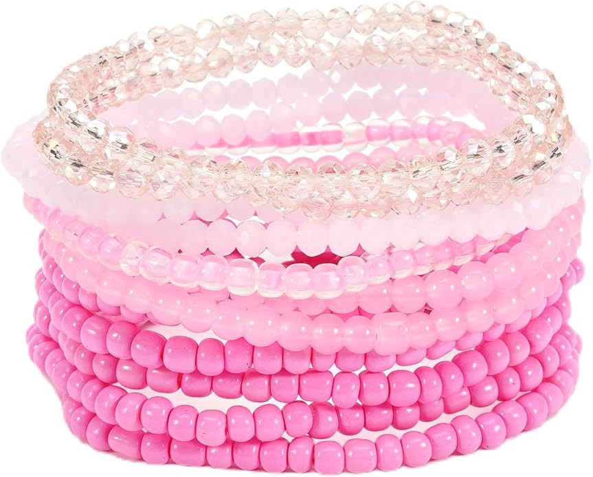 KZL 12 Pcs Beaded Stretch Bracelets for Women,Boho Colorful Glass Crystal Acrylic Beads Bracelets... | Amazon (US)