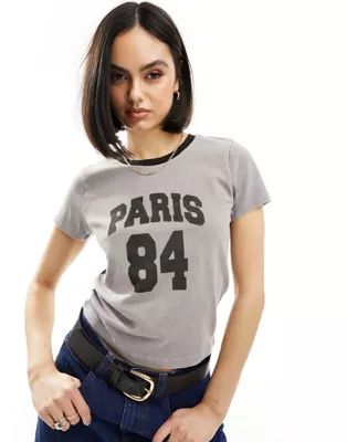 ASOS DESIGN baby tee with paris 84 graphic in washed grey | ASOS (Global)
