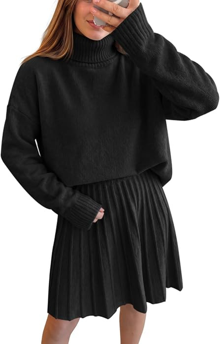 Womens 2 Piece Skirt Sets Fall Knit Sweaters and Mini Skirt Casual Outfits | Amazon (US)