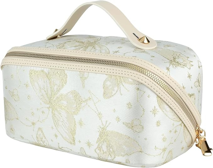 Large Capacity Cosmetic Bag with Butterfly Pattern Travel Makeup Bag Portable Toiletry Bag with H... | Amazon (US)
