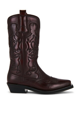 Ganni Embroidered Western Boot in Burgundy. - size 40 | Revolve Clothing (Global)