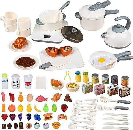 Play Kitchen Play Food,80Pcs Play Kitchen Accessories,Toy Kitchen Set Pots and Pans,Utensils Cook... | Amazon (US)