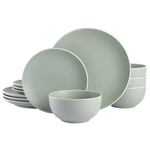 Spice By Tia Mowry - Creamy Tahini 12-Piece Green Stoneware Dinnerware Set - Walmart.com | Walmart (US)