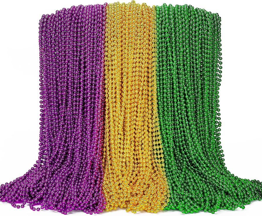 100PCS Mardi Gras Beads, Green Purple Gold Metallic Mardi Gras Beads Necklaces Accessories Bulk, ... | Amazon (US)