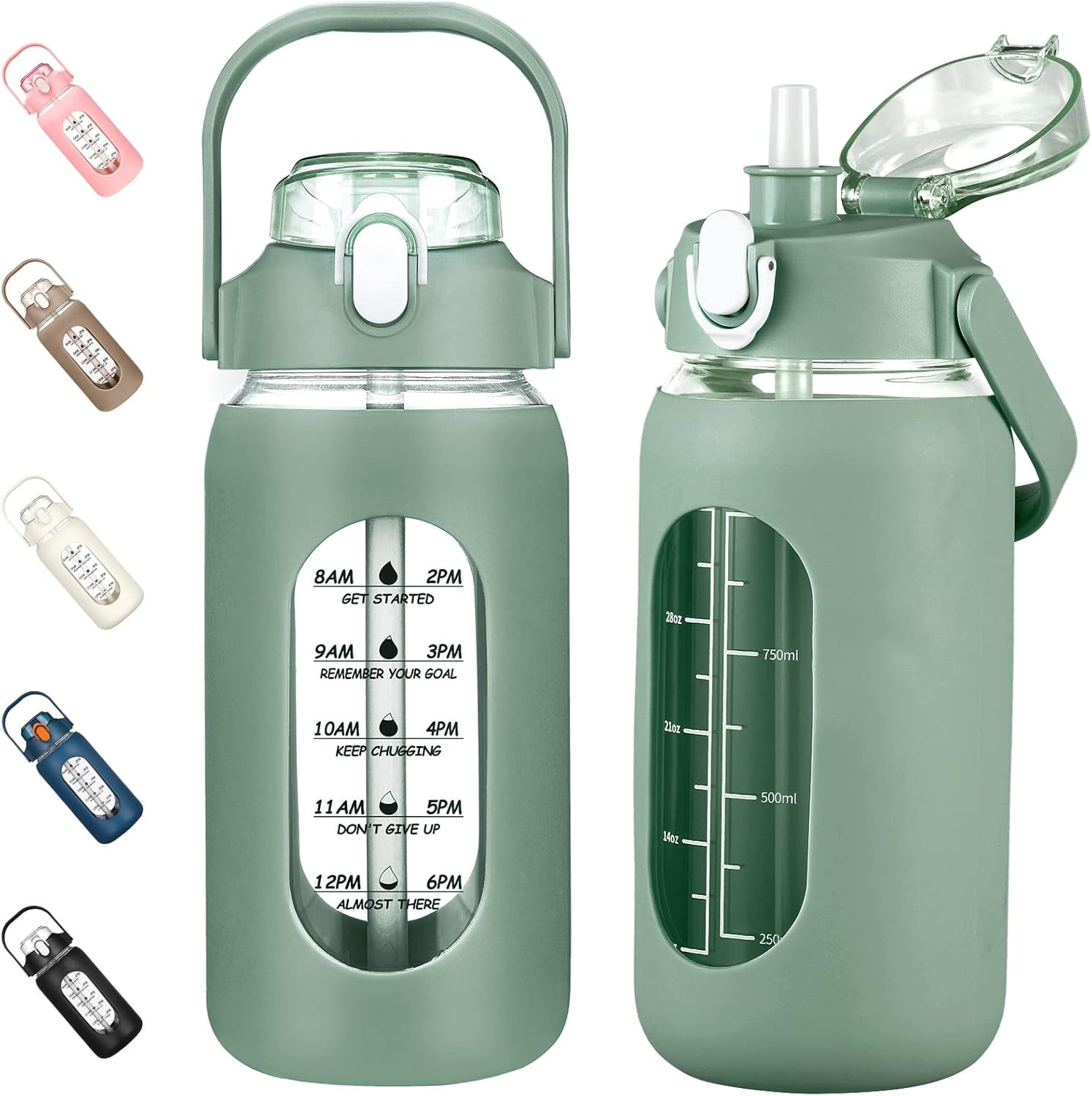 kytffu 42oz/56oz/64oz Glass Water Bottles with Straw, Motivational Glass Bottle with Silicone Sle... | Amazon (US)