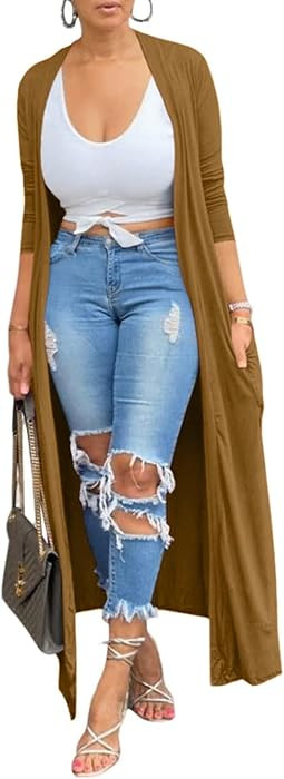 Women's Lightweight Open Front Maxi Drape Cardigan With Pockets | Amazon (US)