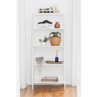 Walker Edison Furniture Company 55 in. White Wood 4-shelf Ladder Bookcase with Open Back-HDS55LDW... | The Home Depot