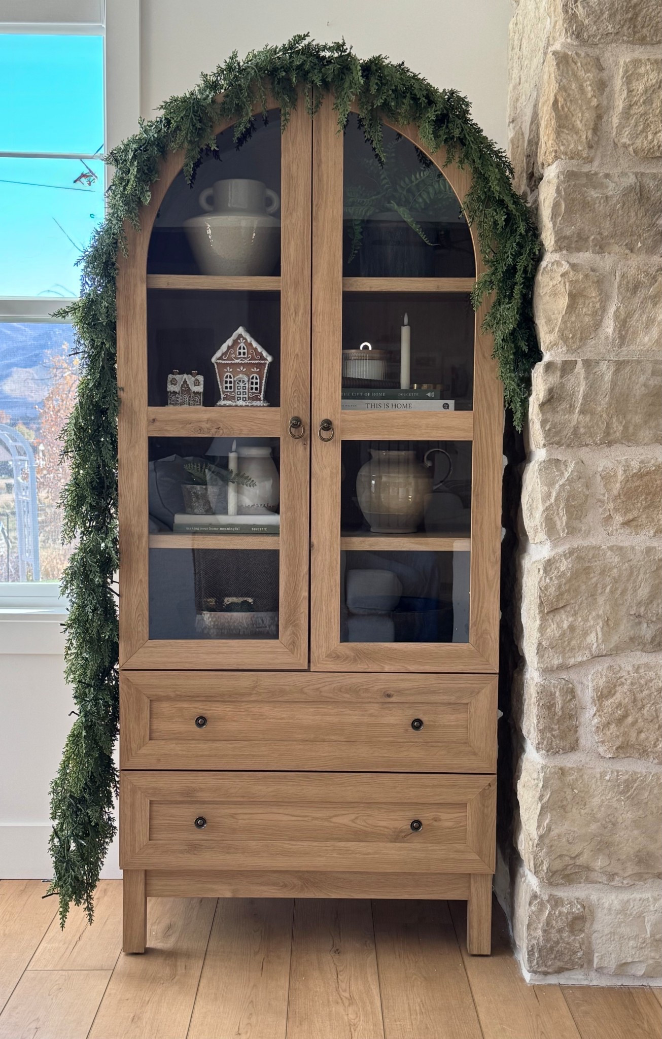 Cabinet on sale!!!
Linked cabinet & garland-Price is for 2, 9ft garlands, and lights

#LTKSeasonal #LTKHome #LTKFindsUnder100