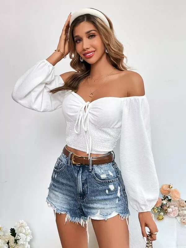 SheIn off the shoulder top, off the shoulder top with kick crop