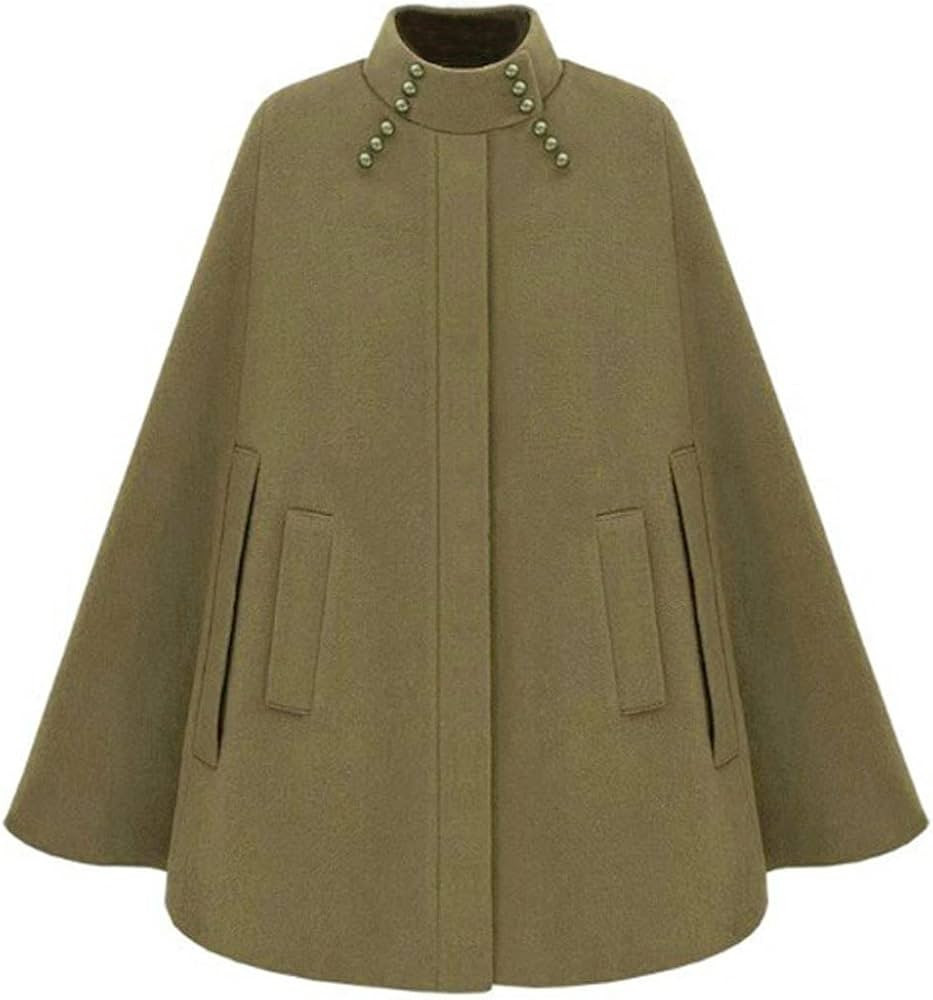 CHARTOU Women's Mock Neck Button Down Poncho Cape Woolen Pea Coat Cloak | Amazon (US)