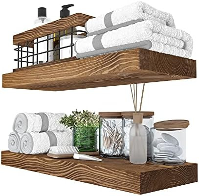 Baobab Workshop Floating Wood Shelves Set of 2 - Rustic Shelf 16 inch - Handcrafted in Europe - W... | Amazon (US)